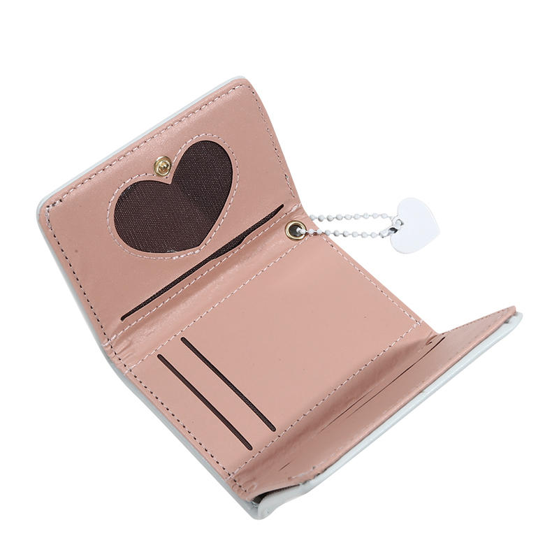 Women Cute Heart Embossed Slim Leather Wallet Small Trifold Wallet Cash Pocket Card Holder with ID Window