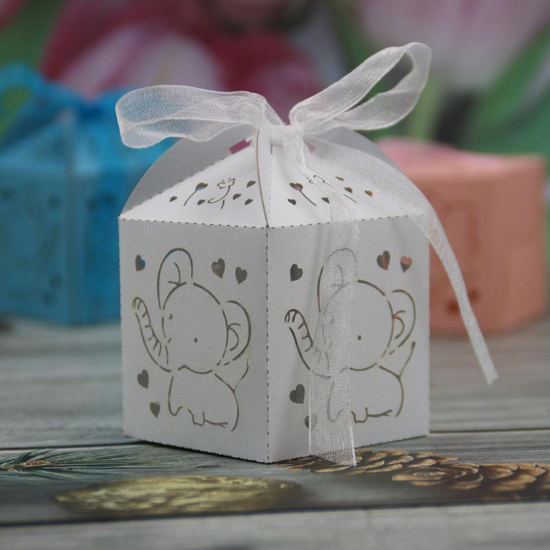 European Creative Candy Box Hollow Sugar Box Baby Elephant Laser Candy Box Wedding Party Supplies белый