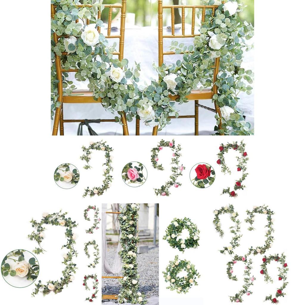 Lush 1.95m Artificial Eucalyptus With Rose Vine Perfect For Event And Home Decorations