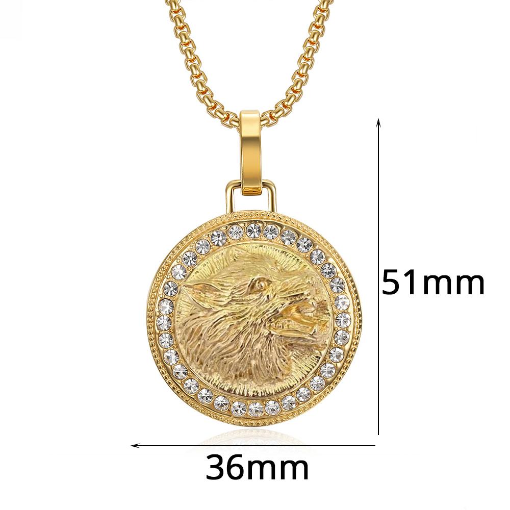 Punk  Iced Out Bling Animal Wolf Head Pendant Male Gold Color Stainless Steel CZ Round Necklace For Men Jewelry Gift 2025
