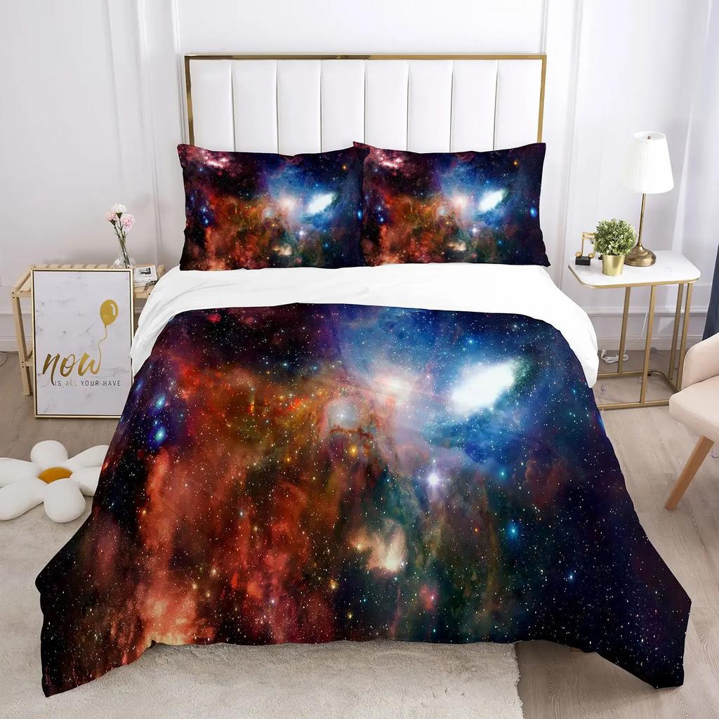 Galaxy Space Bettwäsche-Set 3D Universum Bettbezug Psychedelischer Steppdeckenbezug mit Reißverschluss Queen Double Full Polyester Bettdeckenbezug