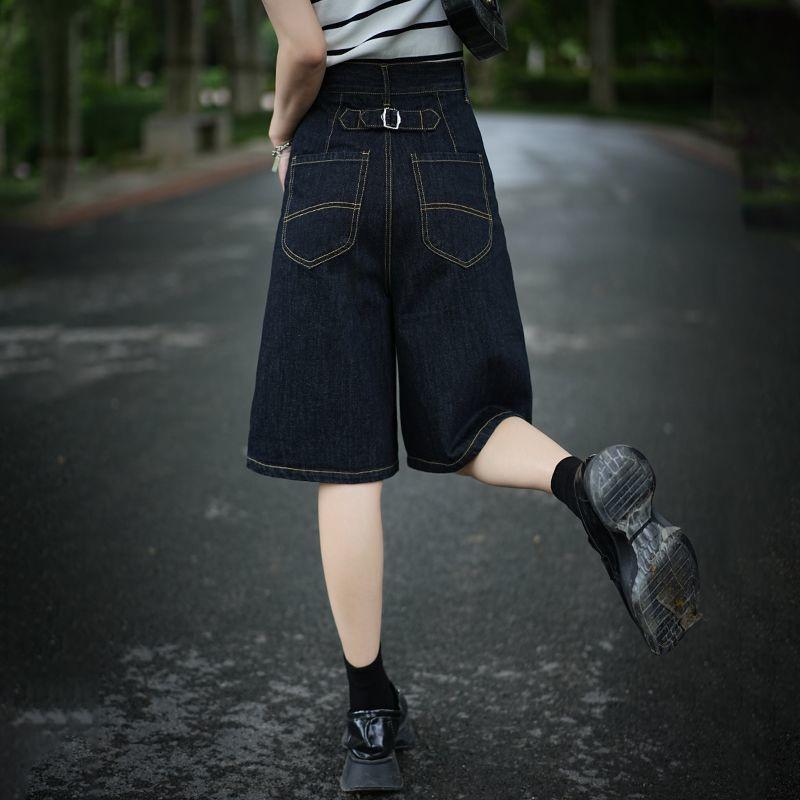 Women s Spring/Summer 2025 High-Waisted Wide-Leg A-Line Denim Shorts S