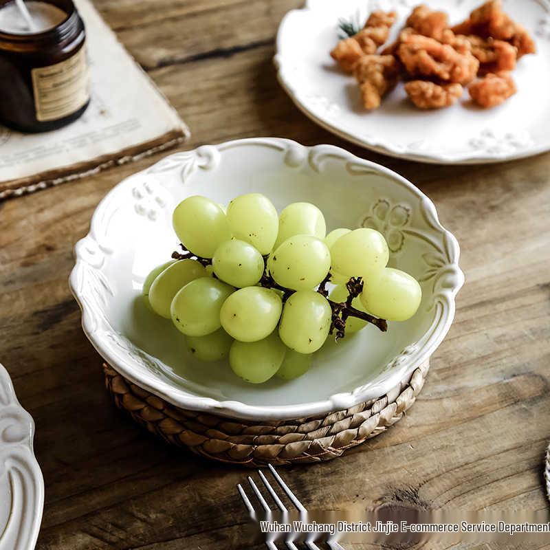 Elegant Retro Embossed Ceramic Dinner Plate Collection