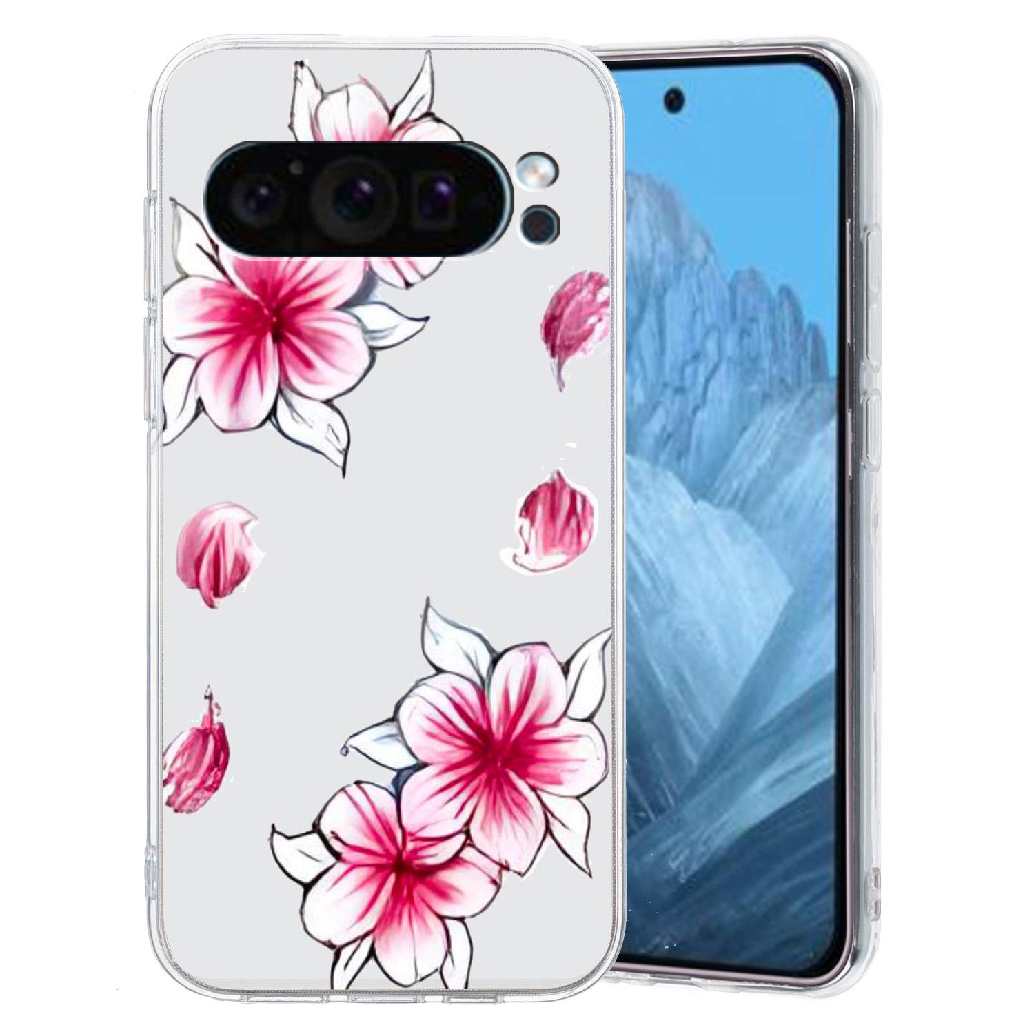 

For Google Pixel 9 Pro Case TPU Phone Cover Animal Floral Pattern Print Cherry Blossom