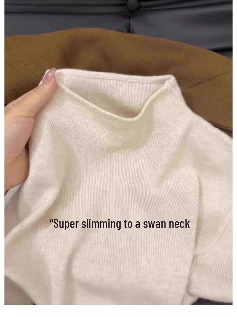 Fufu Baby Blue Semi-High Neck Slim Fit Long Sleeve Knit Sweater for Autumn and Winter