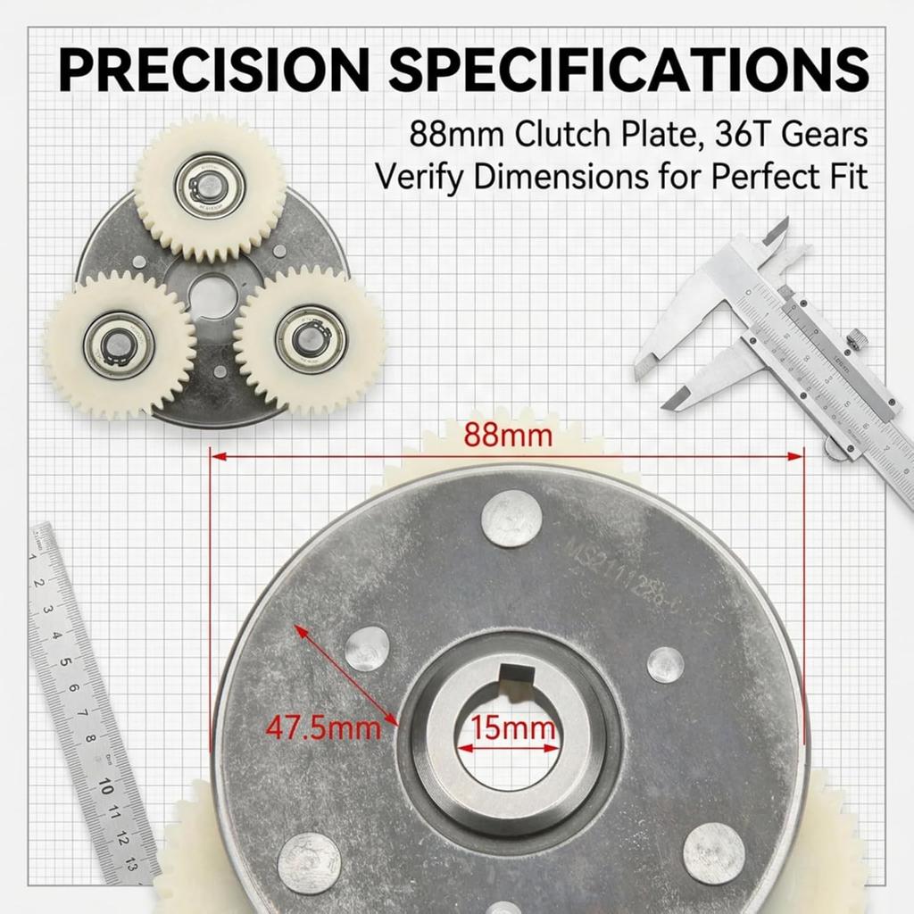 Electric Motor Gear Clutch Kit 36T, E Motor Gear Clutch Solid Nylon Gears for Electric 500W-750W, Planetary Gears for Electric Motor Replacement
