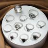 Anillo Geométrico Hueco Articulado Metálico Gótico 17KM para Mujer Anillo de Dedo con Forma de Sol y Hoja Plateado Vintage Accesorios de Joyería de Tendencia