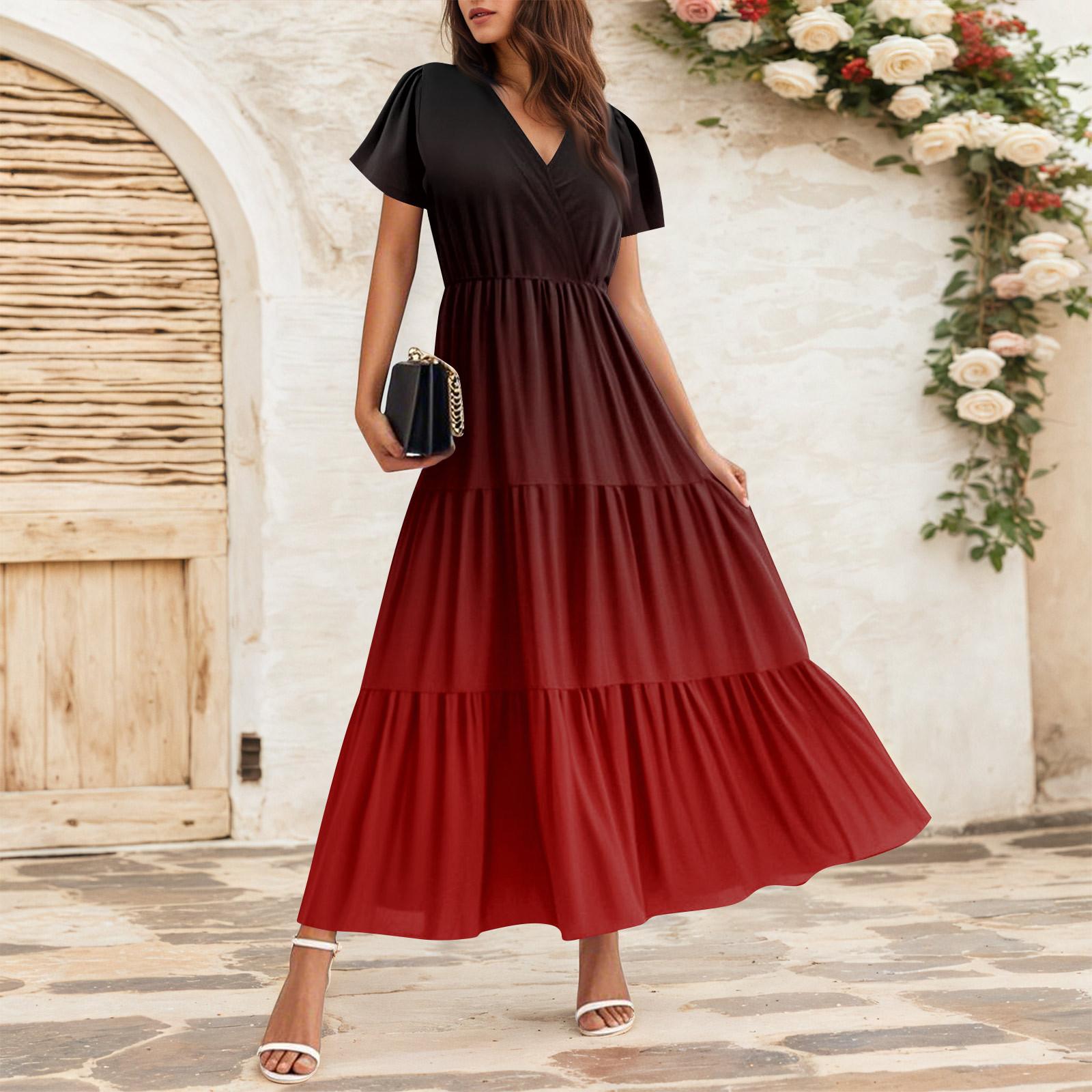 

Женские струящиеся платья Женские летние платья Повседневные платья макси с коротким рукавом Официальные платья макси M винный