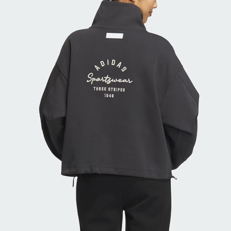 Adidas Sportswear Track Top Letter Logo Print Sports Jacket Women Jacket Carbon-Black IS7413