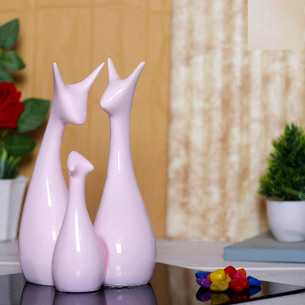 Lucky Deer Statue Family Piano Finish Ceramic Figures Deer Couple showpiece Decorative Showpiece - 25 cm (Polyresin, Pink)