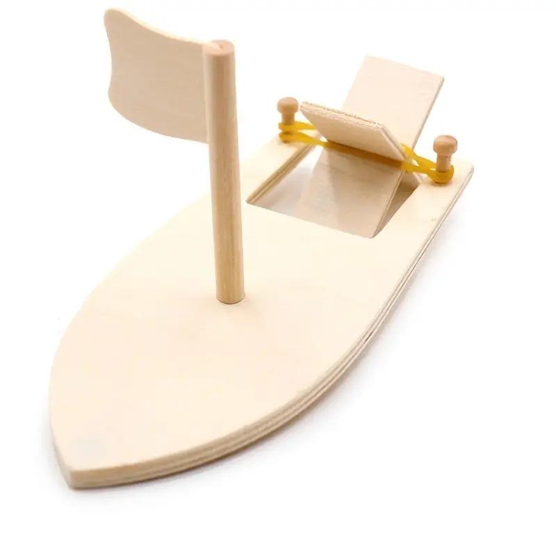 1Pc DIY Wooden Sailboat Rubber Band Paddle Boat Paint and Decorate Wooden Sailboat for Birthday Carnival Party DIY Craft