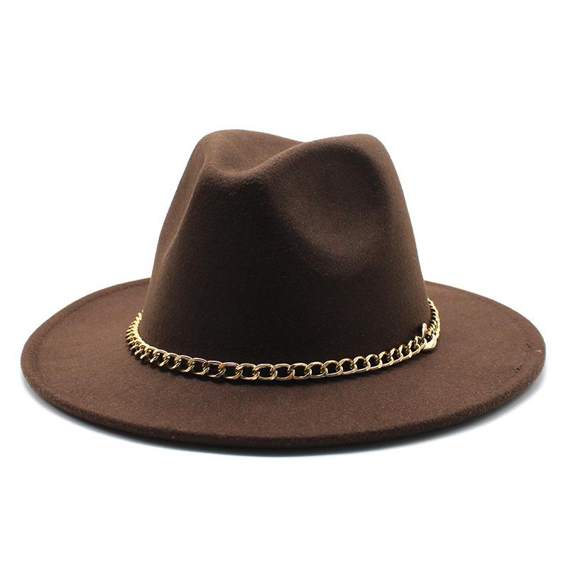 2021 Season Big Eaves Hat Flat Edge Top Hat Men'S And Women'S Chain Woolen Jazz Hat