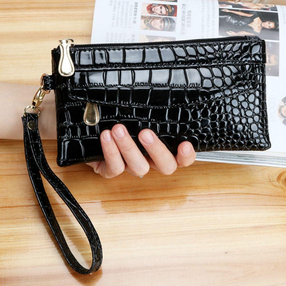 New Leather Women Long Wallets Double Zipper Design Red Purse Bag Ladies Wallet Crocodile Purses Fashion Clutch Bag