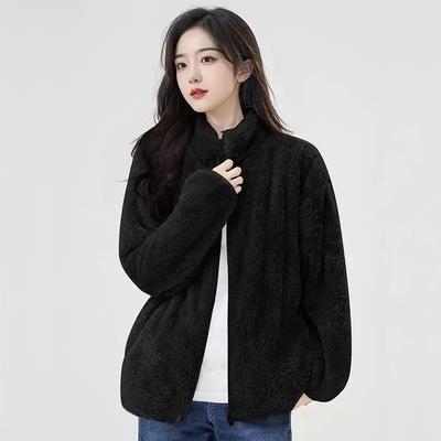 Autumn and Winter Solid Color High Collar Zipper Cardigan Korean Style Sweatshirt Casual Versatile Sports Warm Jacket for Women