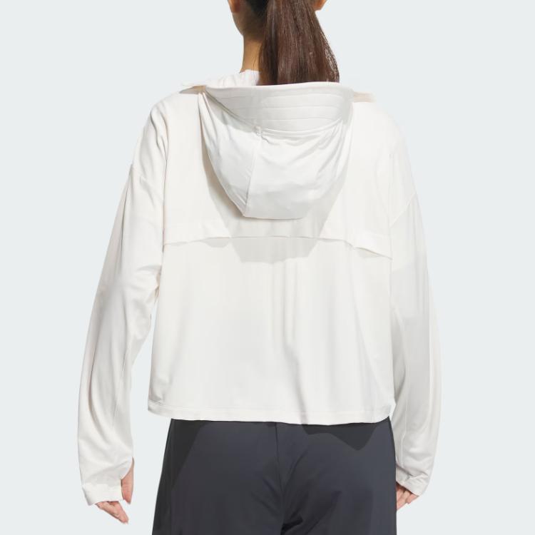 Adidas Knit UPF Jacket Solid Color Casual Sun Protection Hooded Jacket Women Jacket Pink White JJ1336