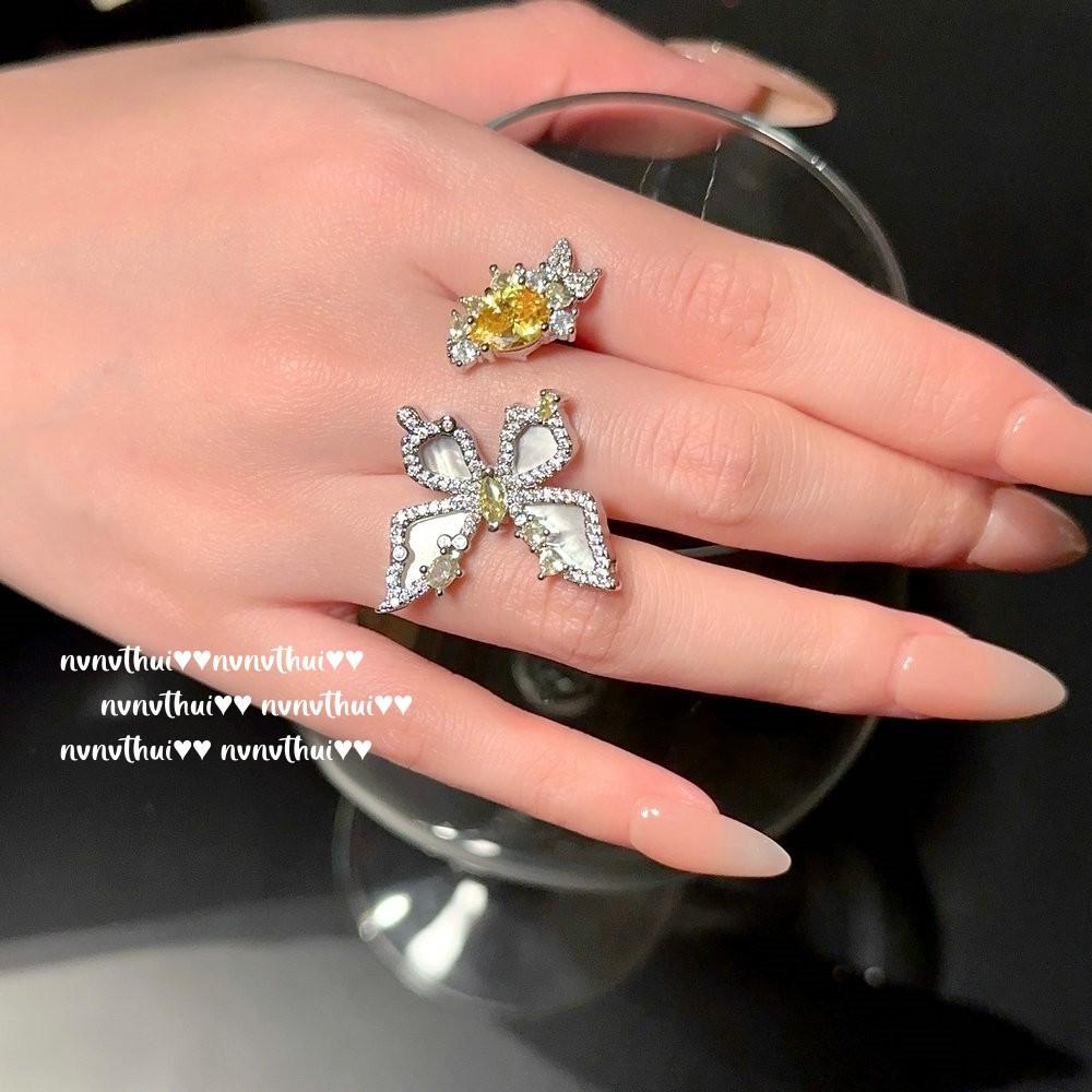 Yuji Fritillary Butterfly Gem Necklace, Rich Family Thousand Gold, Plated 18K Gold, Twilight Yellow Water Drop Butterfly Zircon Earrings