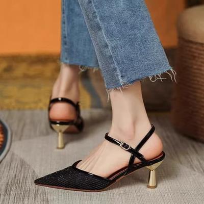 Prabangūs Retro Tinklelio Kulniukai Moteriškos Mados Dizainerės Slingback Vasariniai Batai Moteriški Smailianosiai Aukštakulniai Moteriškos Sandalijos Mujer
