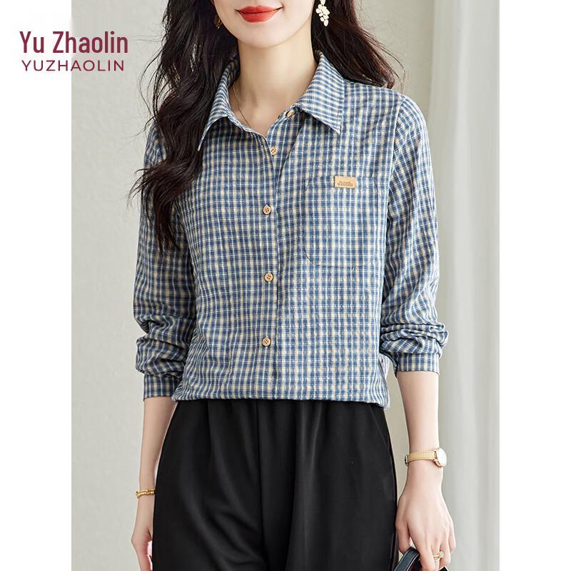 YUZHAOLIN Plaid Lapel Women's Loose Casual Long Sleeve Shirt Y41S011