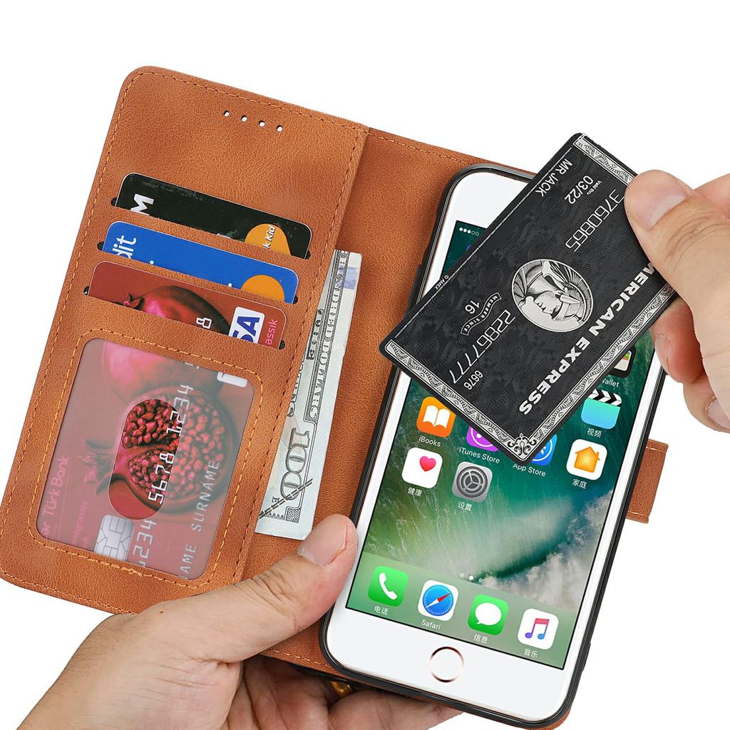 Wallet Case for iPhone SE (2022)/(2020)/8/7 Double Folded Edge Skin Touch PU Leather Flip Phone Cover
