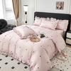 Korean Pink Heart Duvet Cover Sets For Girls 2025 New Blue Dot Ruffles Bedding Sets 4PCS Queen Size for Bedroom Guest Room