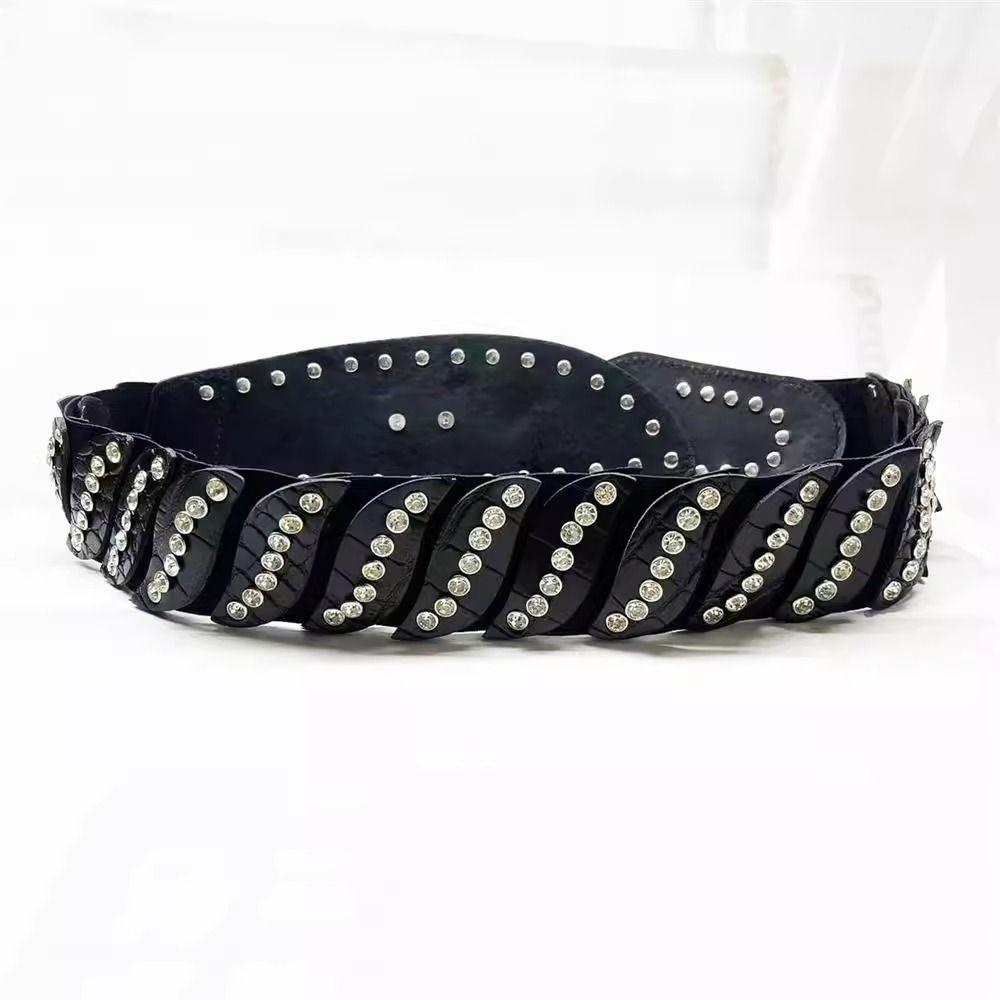 Waist Closure Waist Corset Belts Shiny Wide Rhinestone Belt Elegant Elastic Cummerbunds  Girl