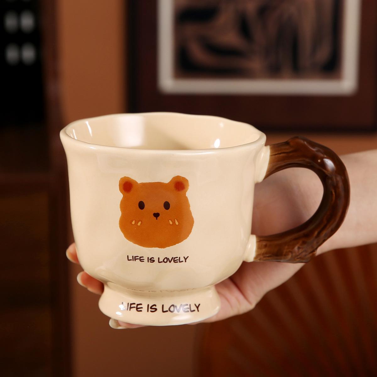 

Cute High Legged Mug with Spoon for Girls Ceramic Water Cup for Home Office Breakfast Coffee Cup Souvenir Gift 301-400ml