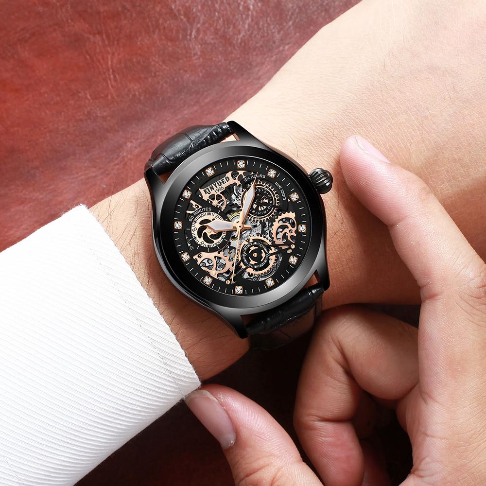 Buy KINYUED Men Luxury Skeleton Mechanical Watches Men'S Sport Clock