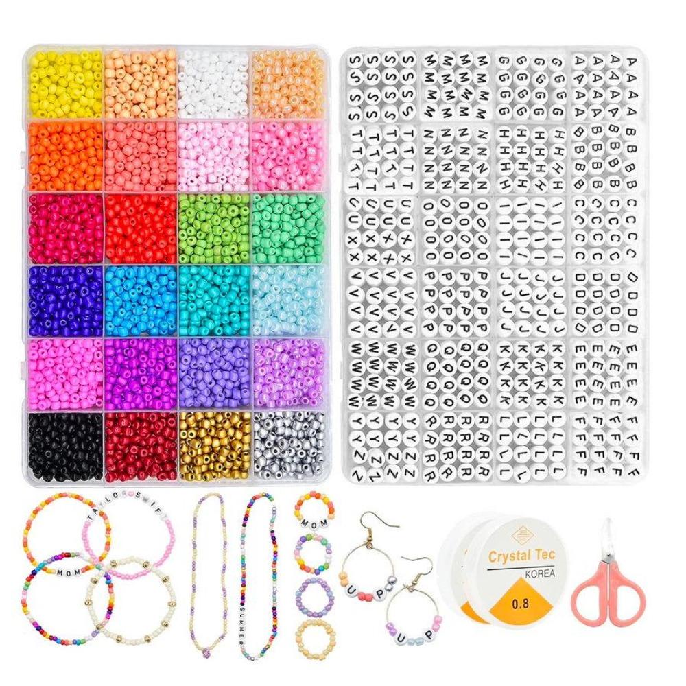 4Mm Glass Rice Beads With Letters Beaded Material Diy Earrings Bracelet Jewelry Accessories Set
