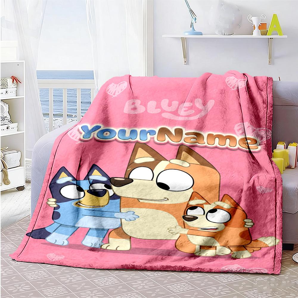 Bluey 149 Customize Text Blanket Cozy Personalized Blanket Comfortable Versatile for Bed Couch Bedding Sofa Ideal for All Seasons