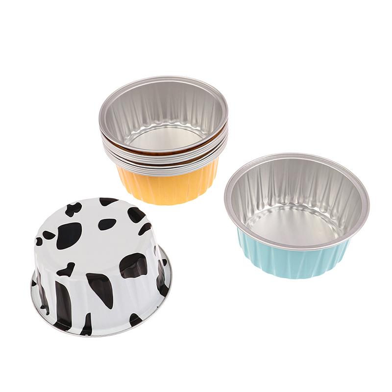 10Pcs Reusable Round Aluminum Foil Tin Cup Pudding Cake Molds Baking Tools