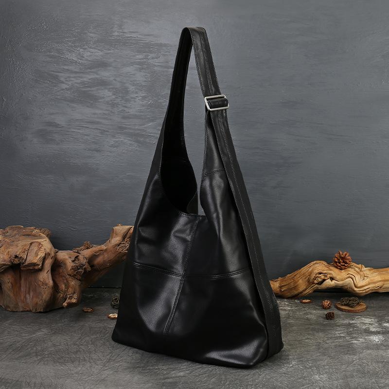 Johnature Large Capacity Genuine Leather Tote Bag Vintage Soft Cowhide Personalized Wide Shoulder Strap Shoulder Bag