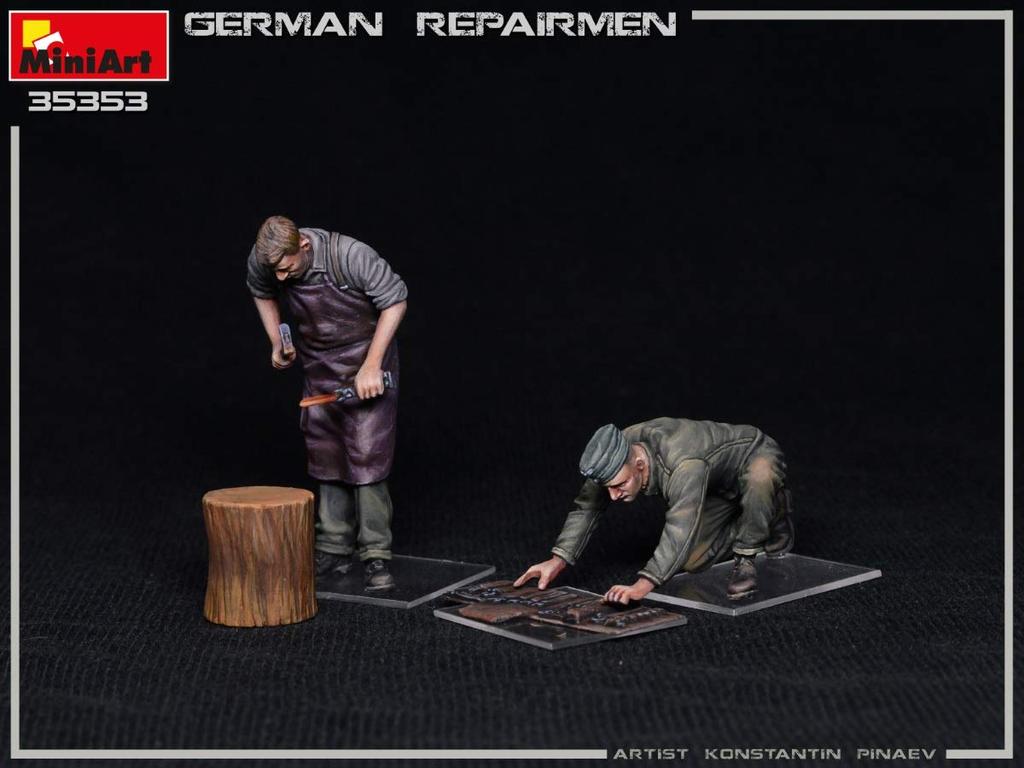 Miniart 1/35 Maßstab Deutscher Reparaturmann (2er Set) mit Werkbank und Werkzeugen, Kunststoffmodellbausatz MA35353