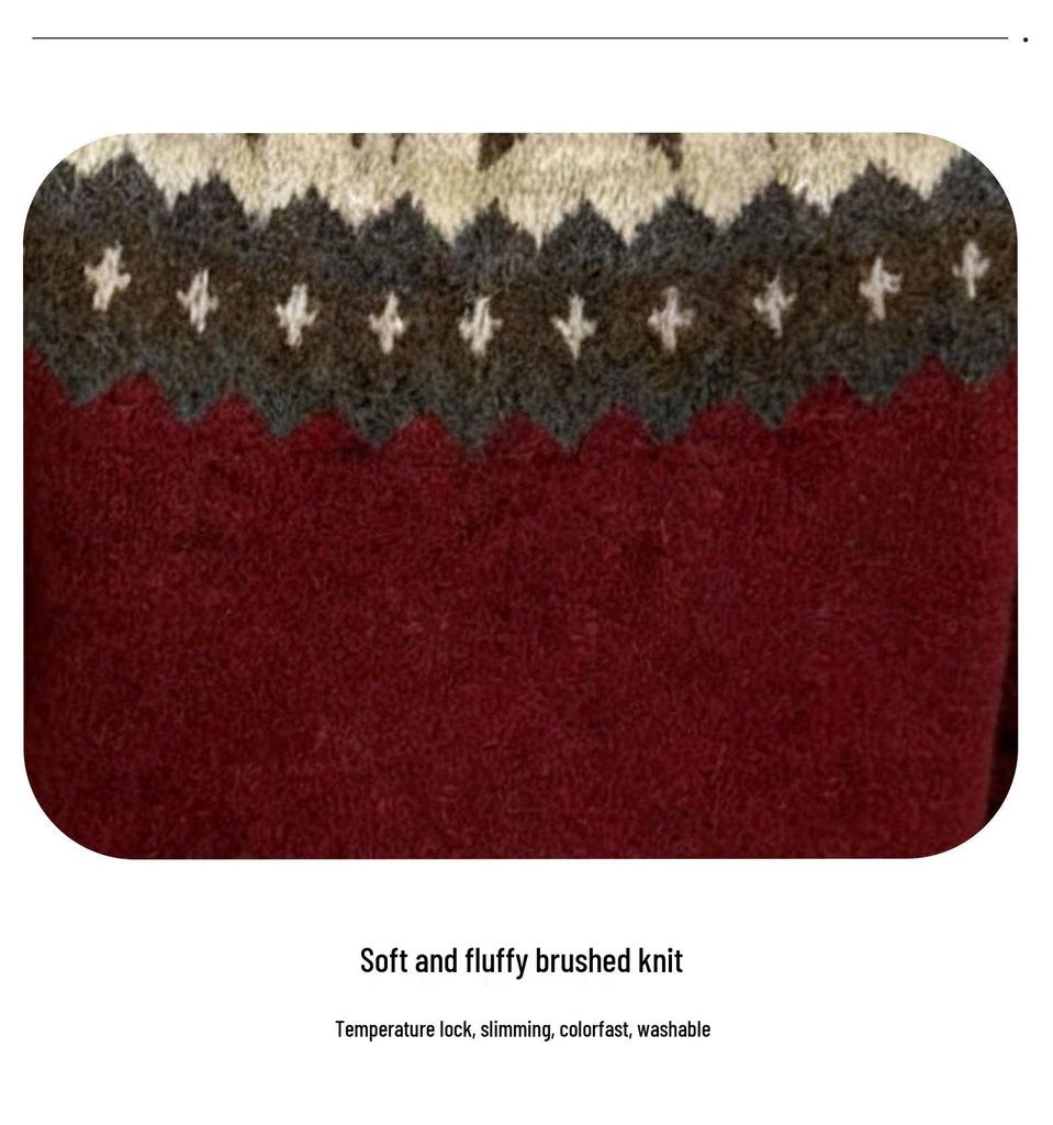 Women's Christmas Jacquard Round Neck Sweater - Casual, Loose, Slimming Knitwear for Autumn and Winter