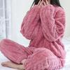 Warm Velvet Ribbed Fleece Pajama Set 2 Piece Women Autumn Pullover And Pants Casual Thicken Lounge Wear