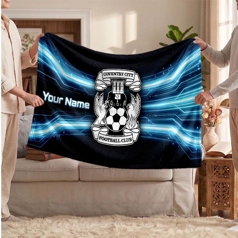 Coventry City Personalized Fleece Blanket With Football Logo, Custom Name Text Soft Warm Home Throw Blanket