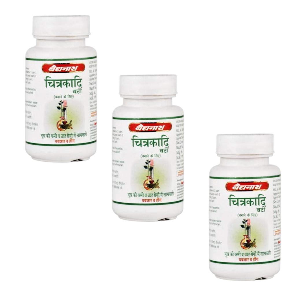Baidyanath Jhansi Chitrakadi Bati 80 Tablets X Pack of 3 for Digestive Wellness and Daily Health