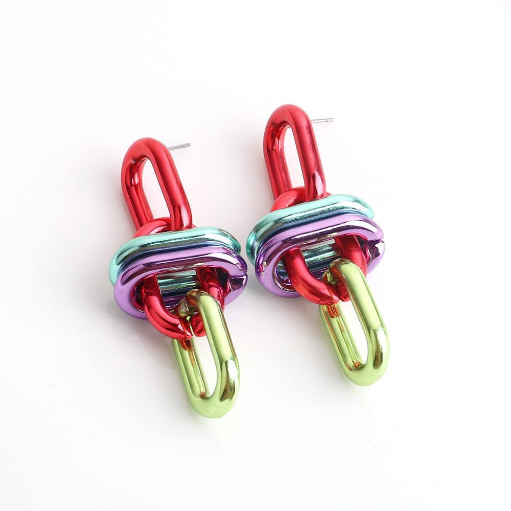 New Goth Metallic Pink Blue Acrylic Drop Earrings for Women Vintage Long Chain Dangle Earrings Hip Hop Punk Party Jewelry Gifts