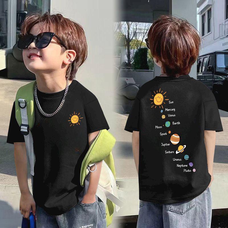Summer short-sleeved T-shirt cotton planets printed half-sleeved boys children in small children children's children's tops new summer tide