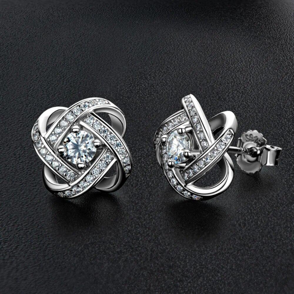 Moissanite Four Leaf Clover Studs Earrings for Women 925 Sterling Silver D Color Pass Test Diamond Wedding Party Jewelry