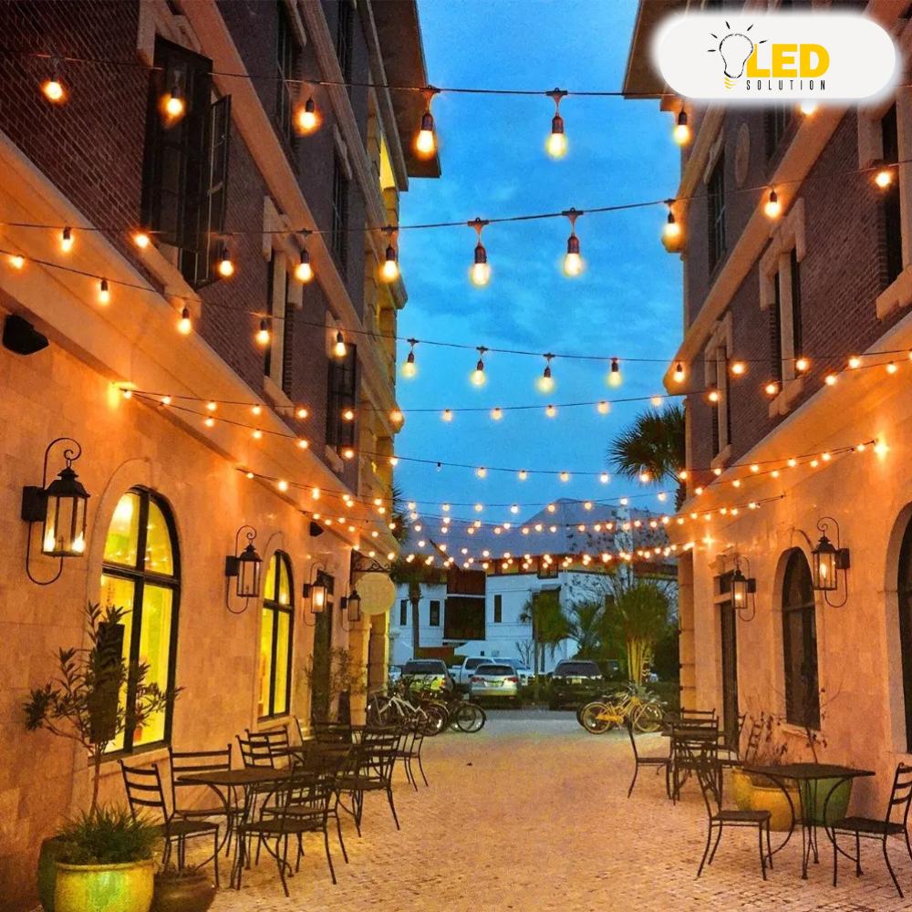 Gartenlichtkette 10m x 20 E27 Glühbirnen wasserdicht IP65 ganzjährig