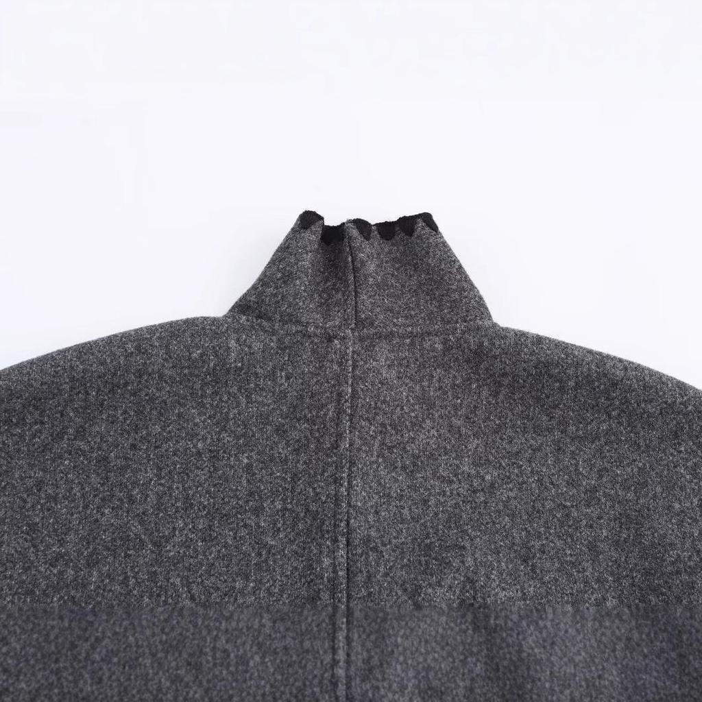 2024 Winter Women's European & American Colorblock Lace-up Woolen Coat