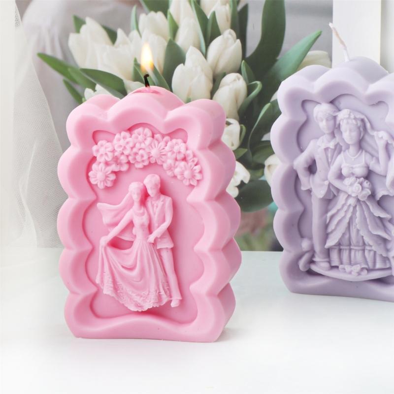 Elegant Marriage Frame Silicone Molds Reusable Bride and Grooms Themed Frame Silicone Candle Molds for Home Decoration