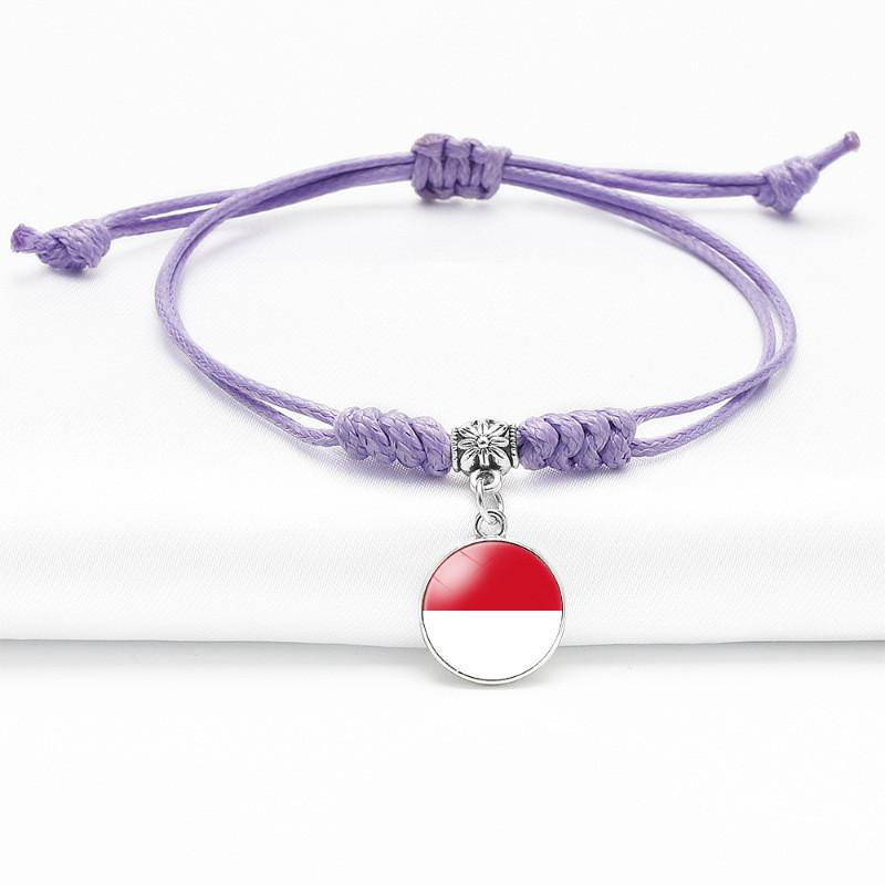 Purple Stylish Unisex Charm Bracelet With European Country Flags Length Adjustable