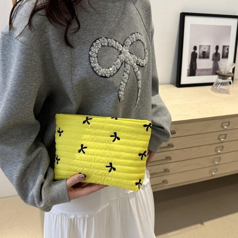 Quilted Bow Cosmetic Bag Multi-functional Sanitary Napkin Storage Bag Portable Toiletry Bag  Trave