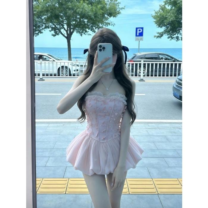 Niche Romantic Sweet Bud Skirt Women's Summer New Beautiful Three-dimensional Small Butterfly Waist Dress Princess Dress