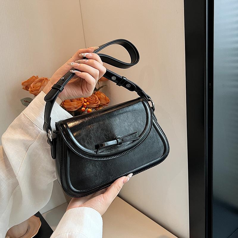 Red Bow Crossbody Bags for Women New Simple Versatile Single Shoulder Bag French Textured Leather Handbags Trend