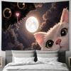 Cute Black and White Cat Moon Night Sky Wall Tapestry Machine Washable All Season Decor Art Print Kawaii Animal Design Home