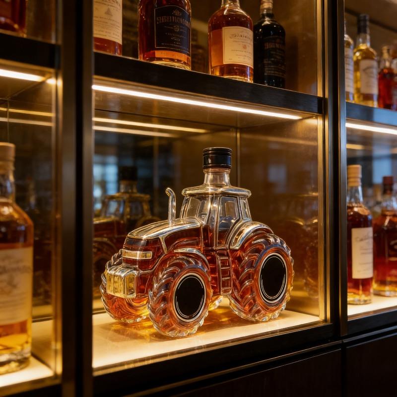 Novelty Farm Tractor Whiskey Decanter, Glass Liquor Bottle for Bar Decor & Gifting
