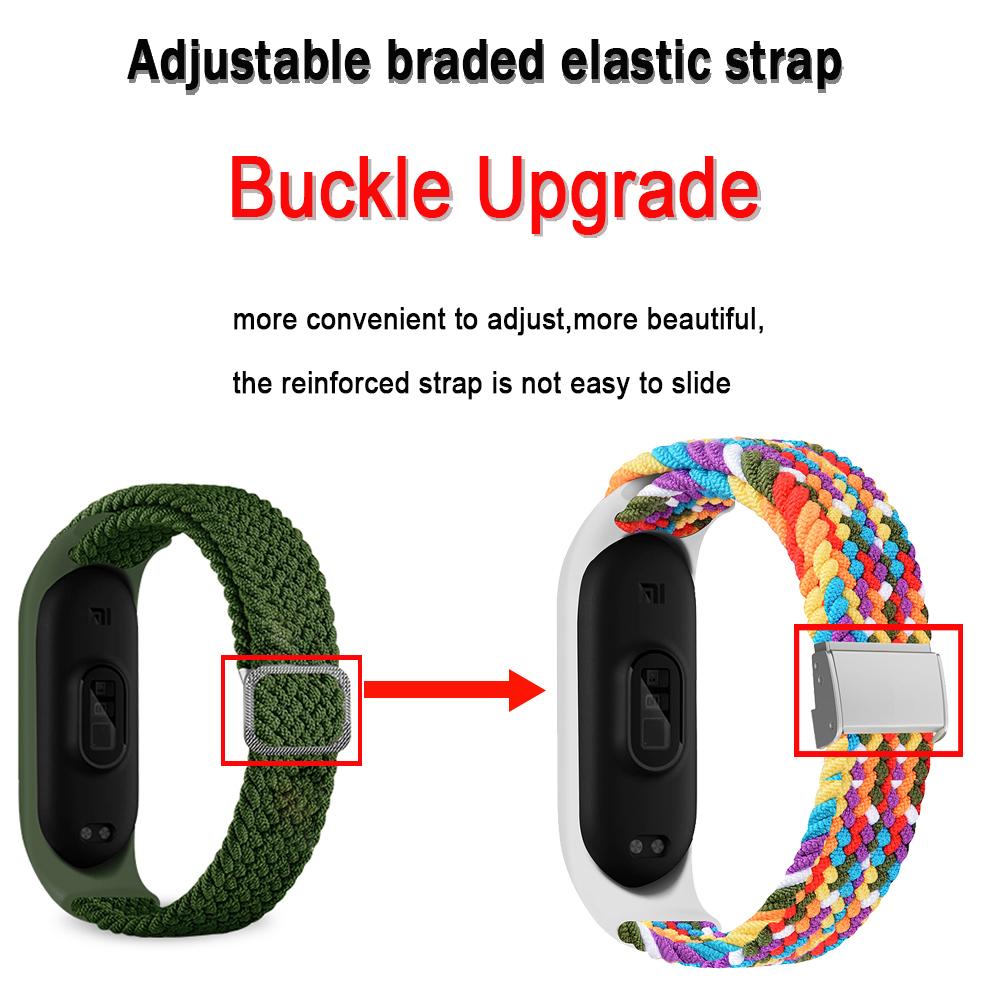 Nylon Braided Strap For Mi Band 7 6 5 Stainless Steel Buckle Elastic Adjustable Bracelet Band for Xiaomi Miband 4 3 5 6