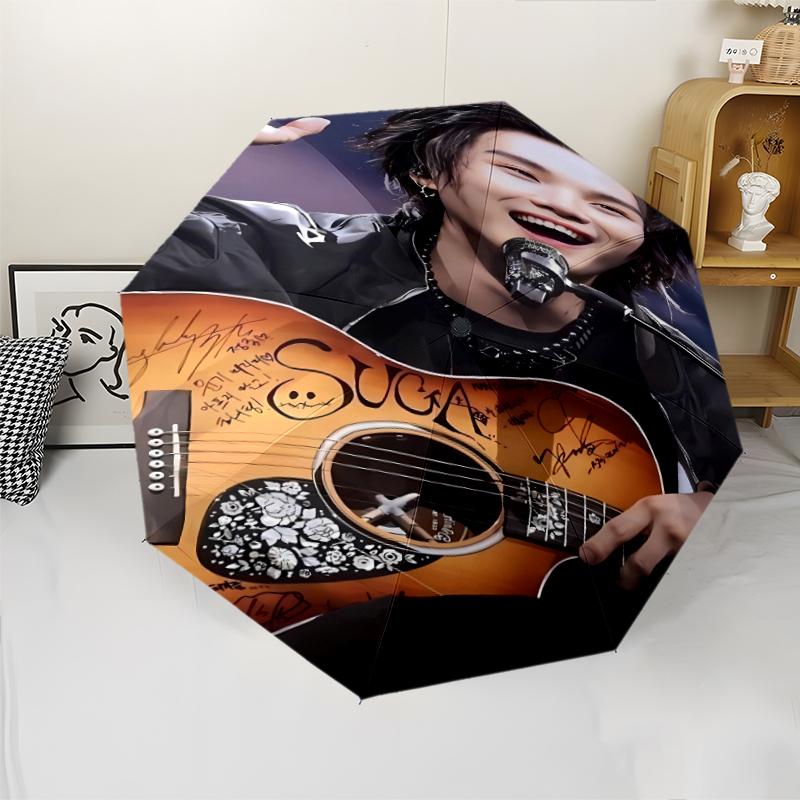 Paraguas Automático Estampado Jin singer2, Armazón de Hierro de 8 Varillas, Mango de Plástico, Adecuado para Viajes al Aire Libre y Uso Diario, Regalo Ideal